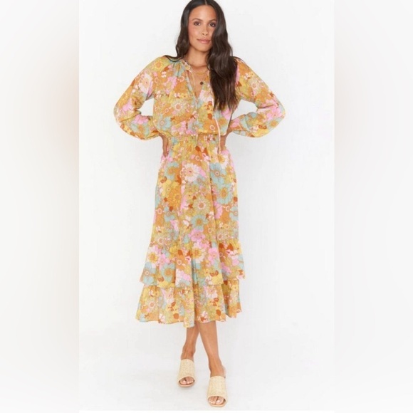 Show Me Your Mumu 'Cait' Midi Dress - Groovy Blooms Sz - Picture 1 of 13